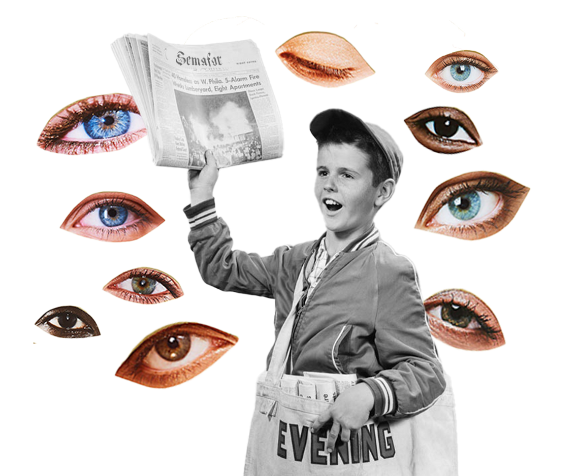 Boy with newspaper and eyes