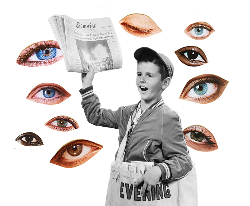 Boy with newspaper and eyes