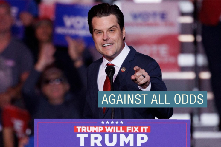 Matt Gaetz speaks at a campaign rally for Republican presidential nominee and former U.S. President Donald Trump.