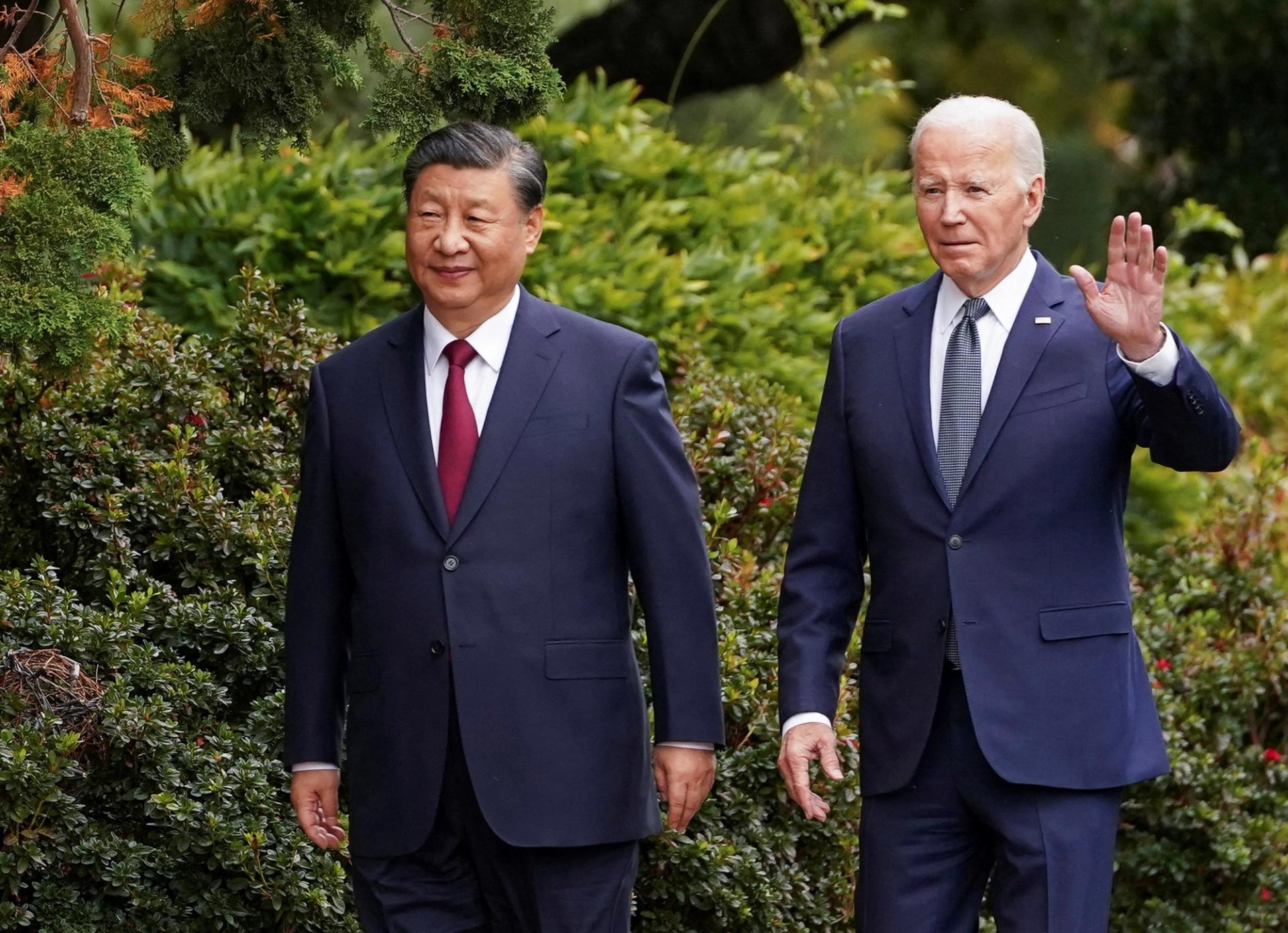 US President Joe Biden walks with Chinese President Xi Jinping at Filoli estate on the sidelines of last year’s Asia-Pacific Economic Cooperation summit