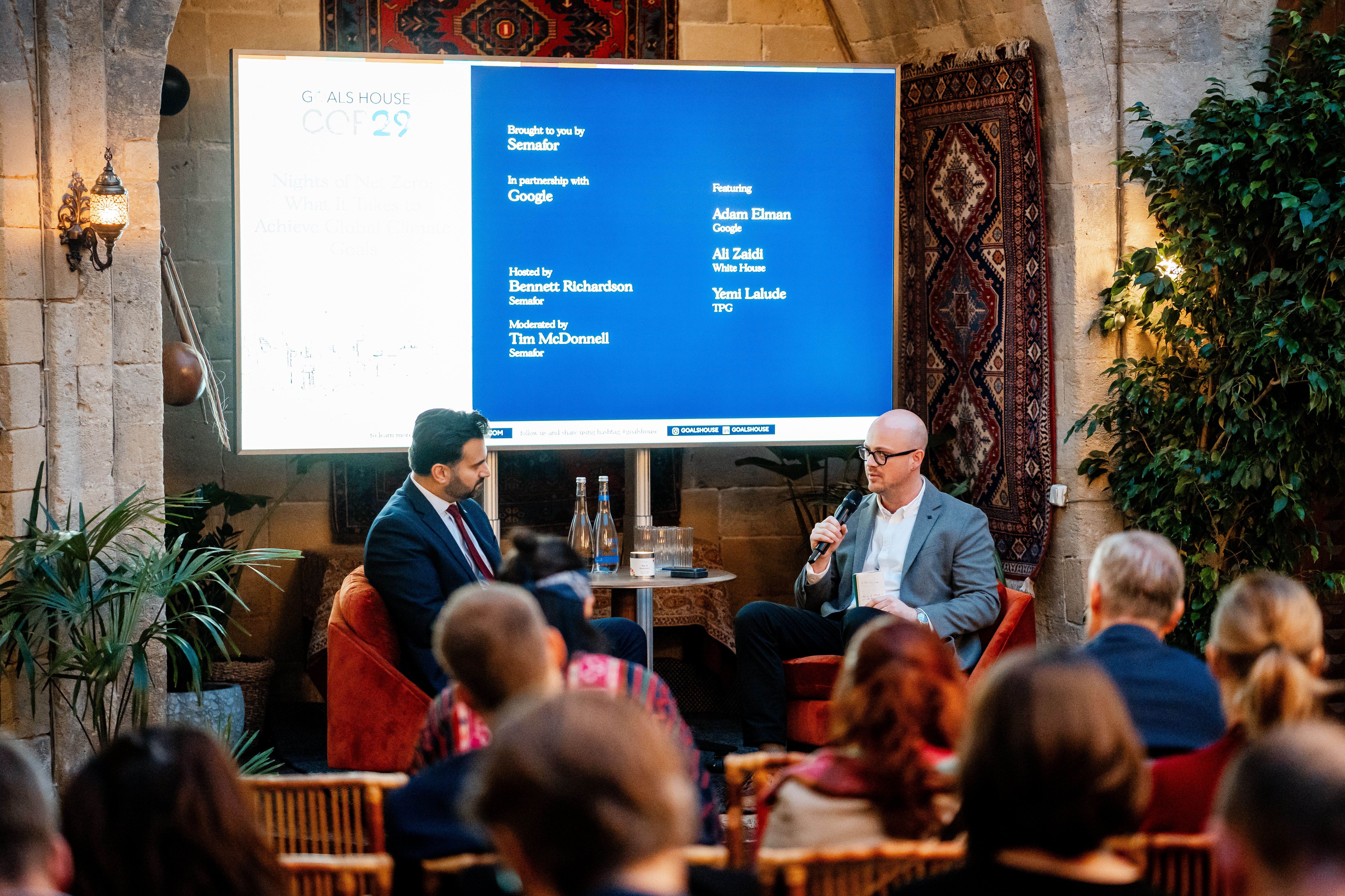 Biden climate adviser Ali Zaidi speaking to Semafor’s Tim McDonnell in Baku on the sidelines of the COP29 climate conference