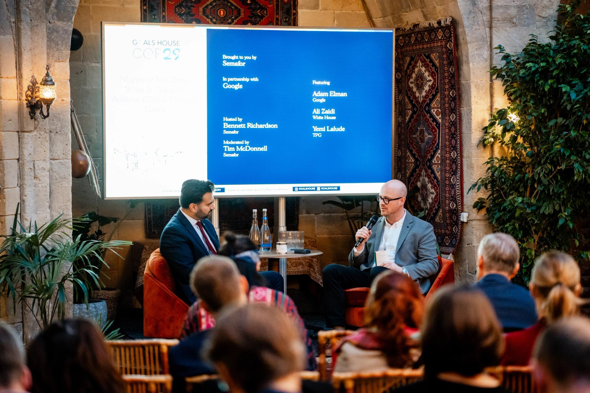 Biden climate adviser Ali Zaidi speaking to Semafor’s Tim McDonnell in Baku on the sidelines of the COP29 climate conference