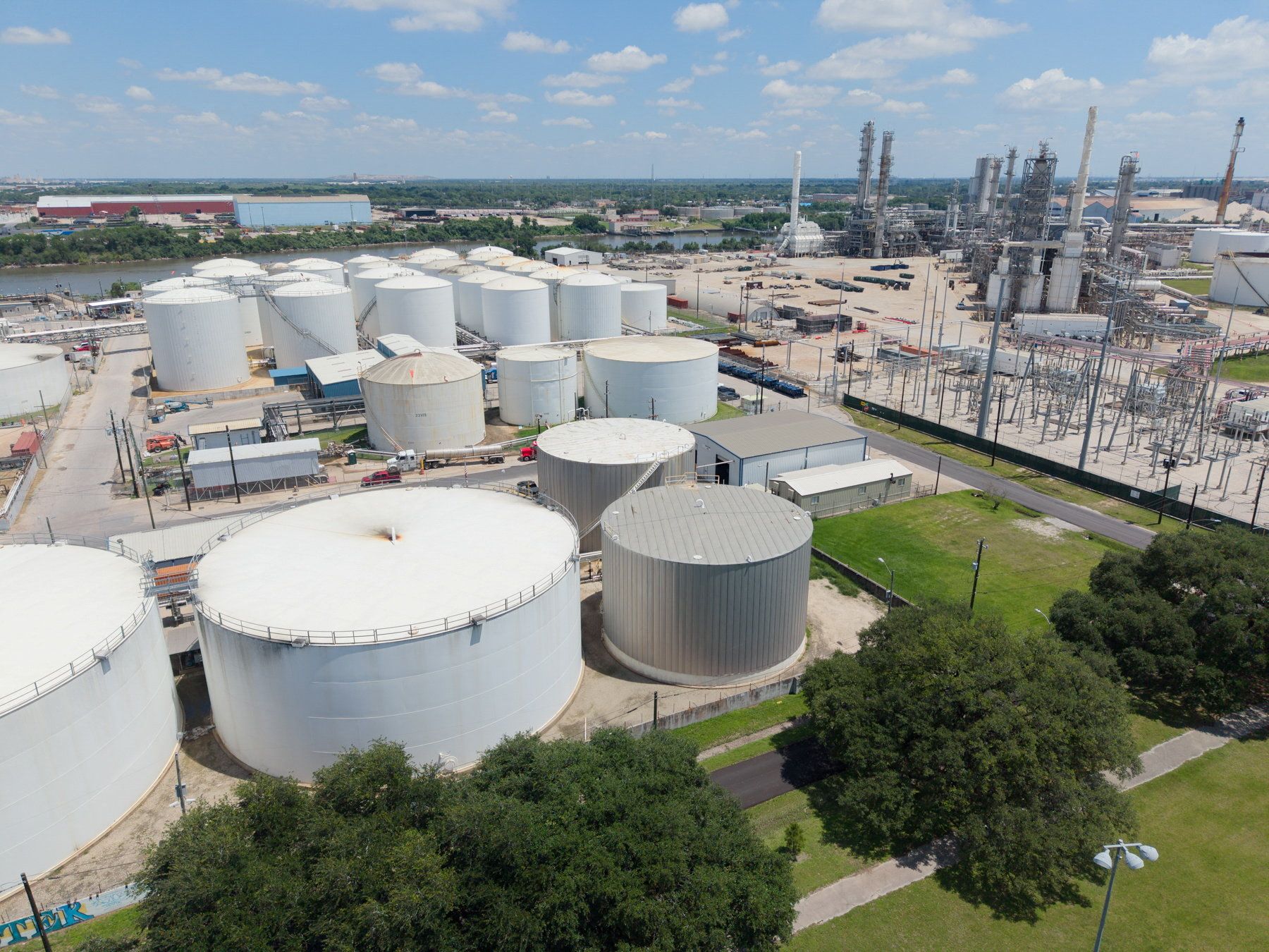 A drone view shows the Valero Houston Refinery in Pasadena.
