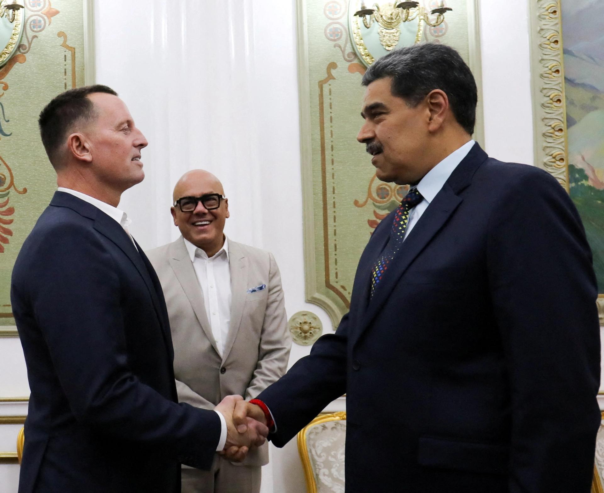 Venezuela’s President Nicolas Maduro and US special envoy Richard Grenell in Jan.