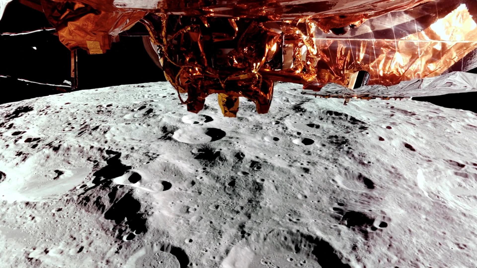 The Moon seen below the Blue Ghost lander.