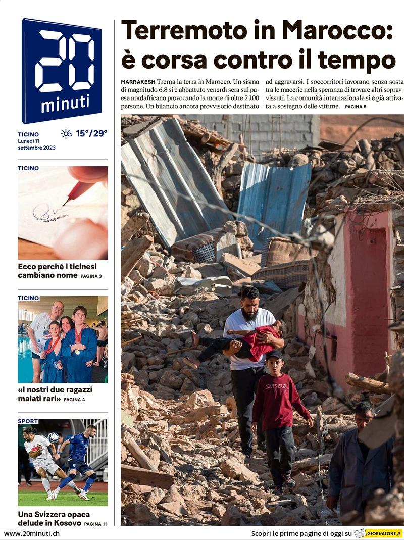 The front page of 20 Minuti, Sept. 11, 2023