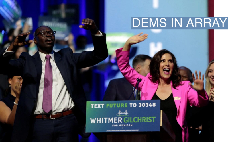 Democratic Michigan Governor Gretchen Whitmer and Lt. Governor Garlin Gilchrist at an election night party in Detroit. November 9, 2022. 
