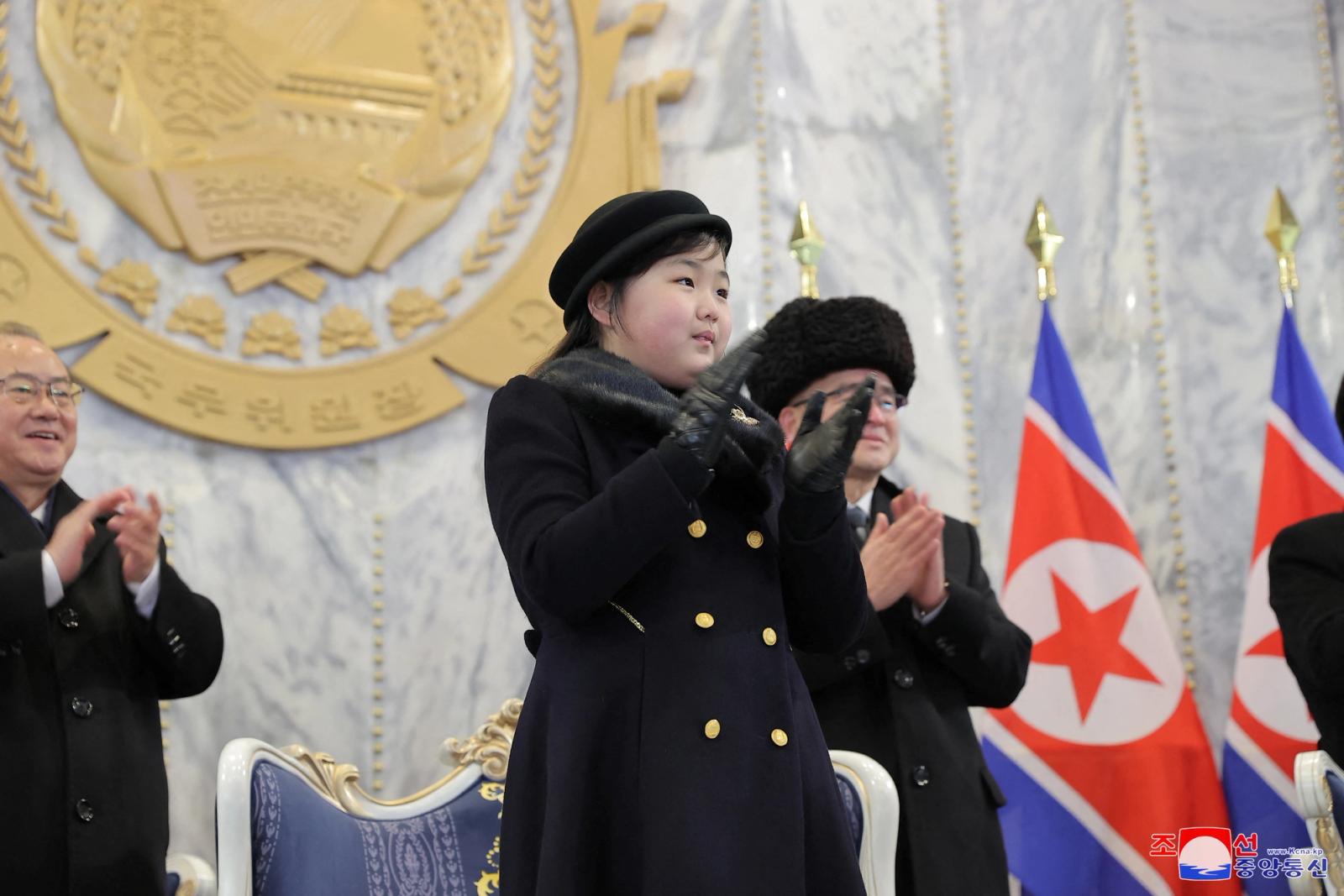 Kim Ju Ae, daughter of North Korean leader Kim Jong Un, attends a military parade to mark the 75th founding anniversary of North Korea's army, at Kim Il Sung Square in Pyongyang, North Korea February 8, 2023,
