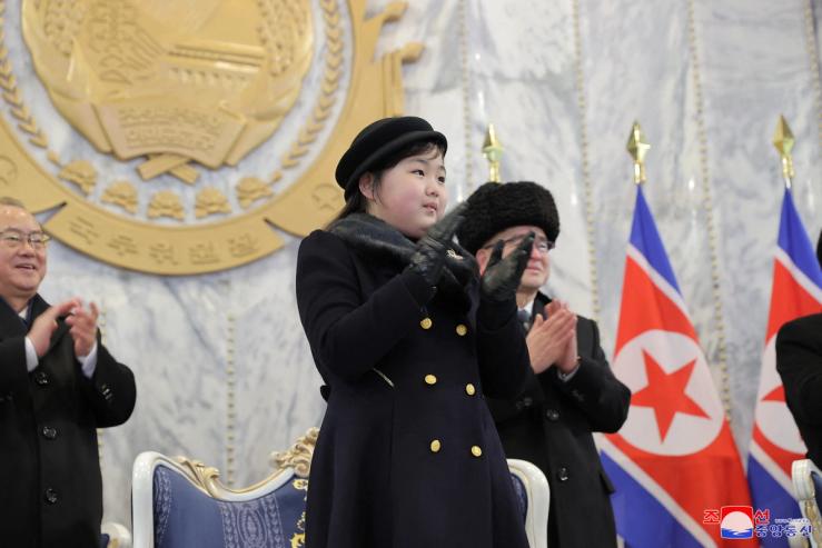 Kim Ju Ae, daughter of North Korean leader Kim Jong Un, attends a military parade to mark the 75th founding anniversary of North Korea’s army, at Kim Il Sung Square in Pyongyang, North Korea February 8, 2023,