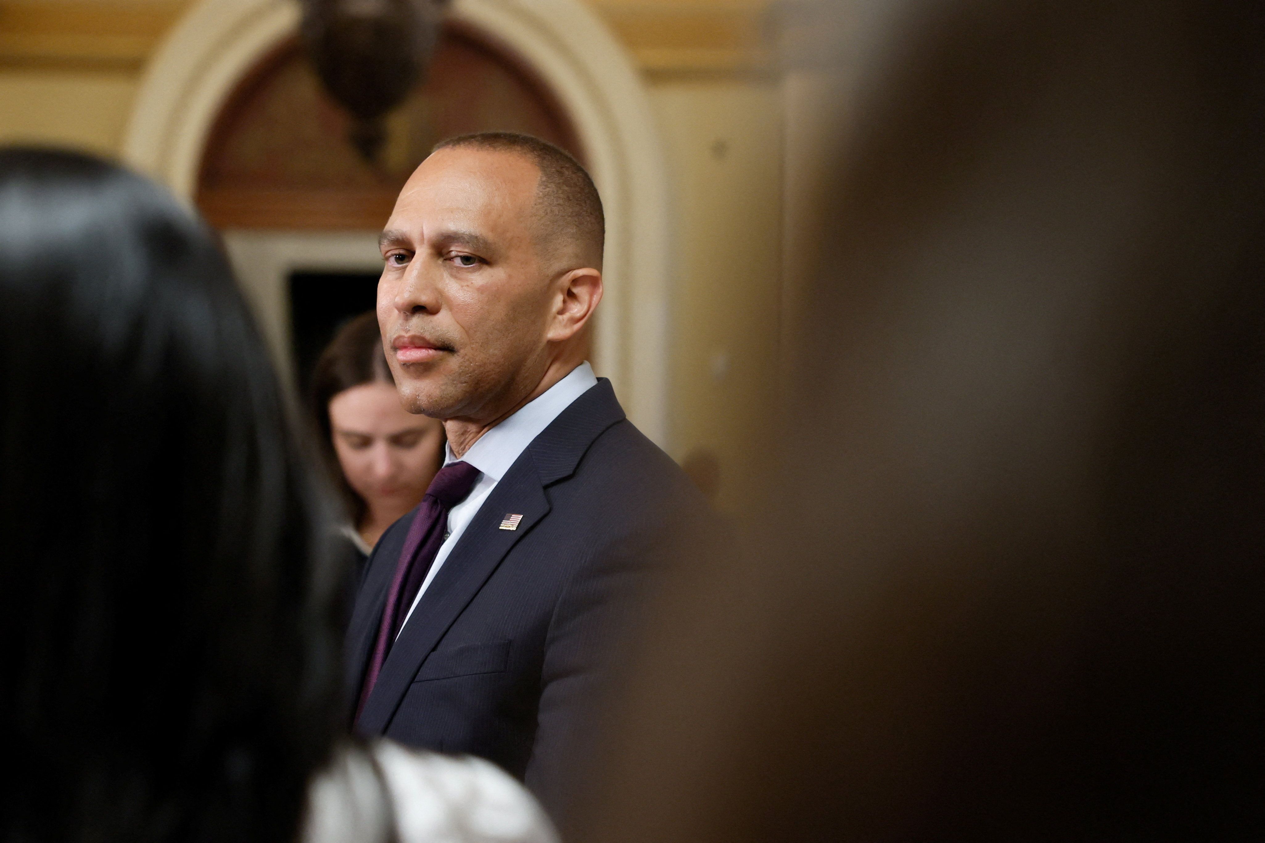 U.S. House Minority Leader Rep. Hakeem Jeffries (D-NY) speaks to the media on Capitol Hill in Washington, DC.
