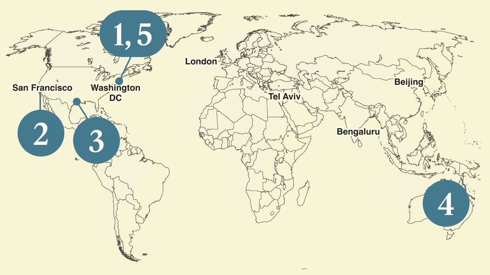 A numbered map of the world.