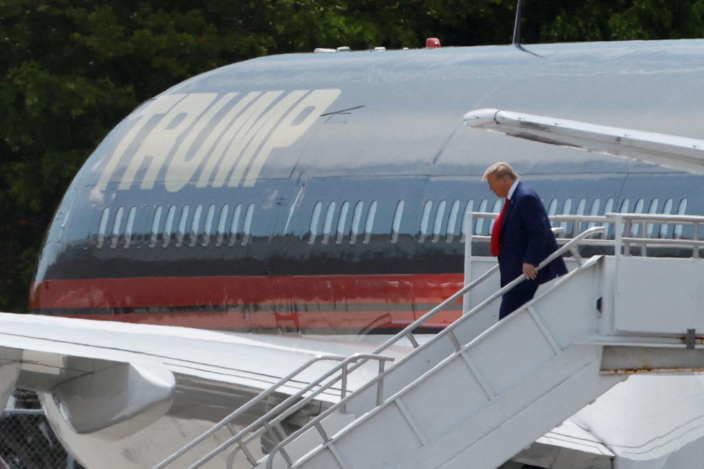 Former U.S. President Donald Trump arrives at Miami International Airport as he is to appear in a federal court.