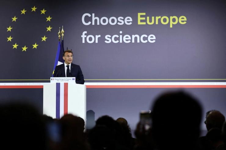 French President Emmanuel Macron at a “Choose Europe for science” event.
