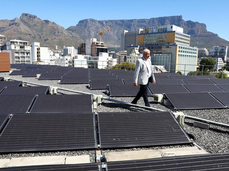 Solar panels on the roof of a municipal building in Cape Town.