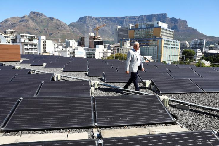 Solar panels on the roof of a municipal building in Cape Town.