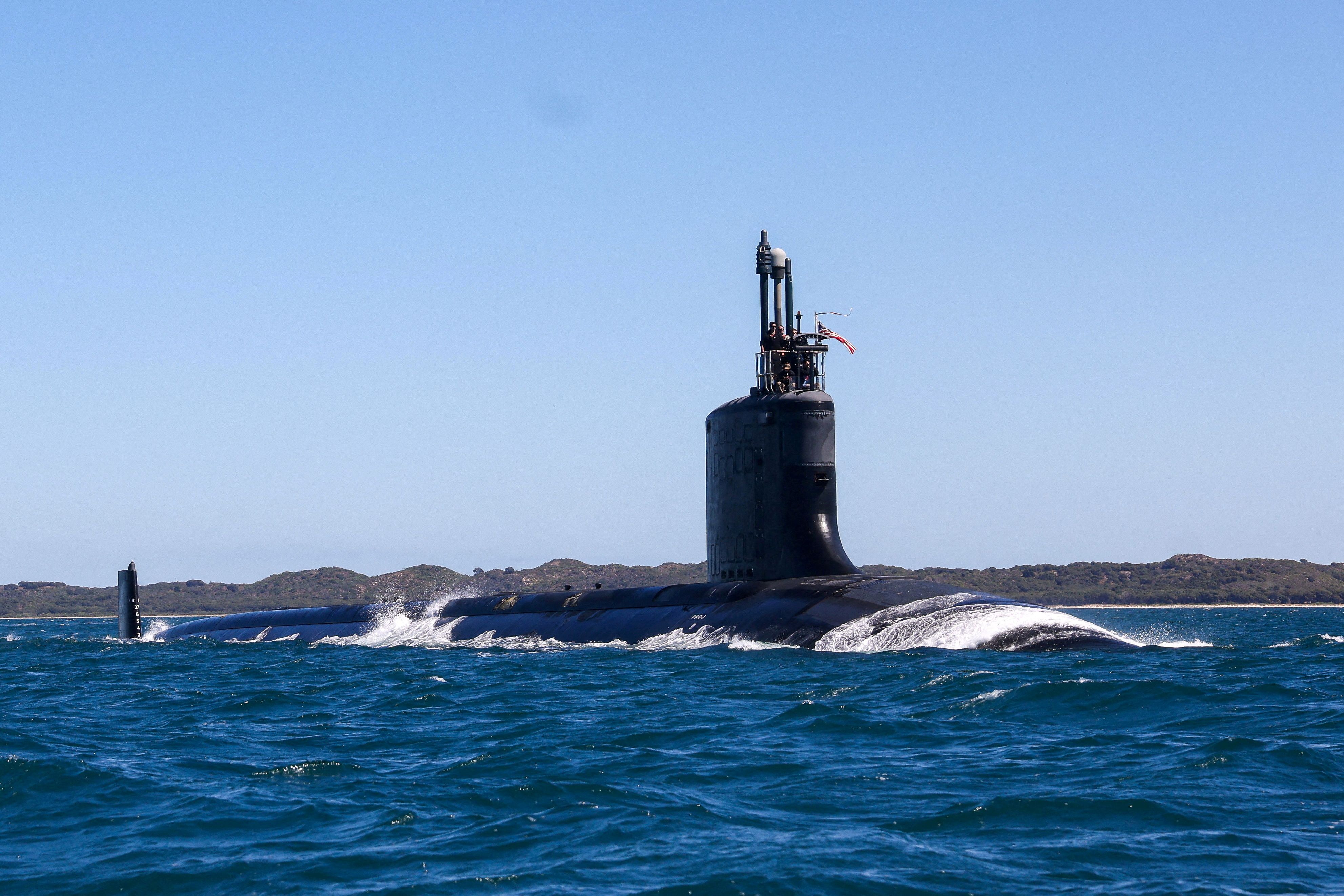 Virginia-class fast attack submarine USS Minnesota (SSN-783) is seen off the coast of Western Australia.