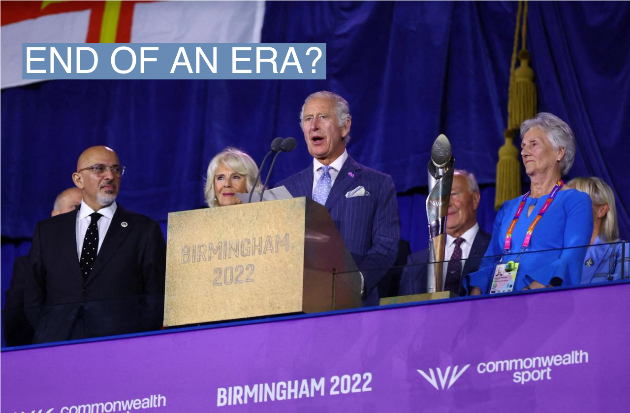 2022 Chancellor of the Exchequer Nadhim Zahawi, Britain’s Prince Charles, Camilla, Duchess of Cornwall and President of the Commonwealth Games Federation Louise Martin during the opening ceremony REUTERS/Hannah Mckay/File Photo