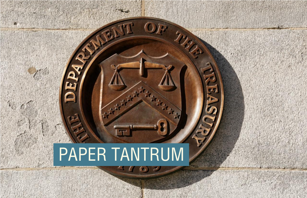 A bronze seal for the Department of the Treasury is shown at the US Treasury building in Washington.