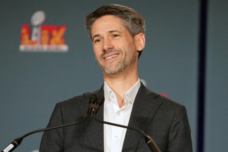 San Jose mayor Matt Mahan at the Super Bowl LIX host committee handoff press conference.