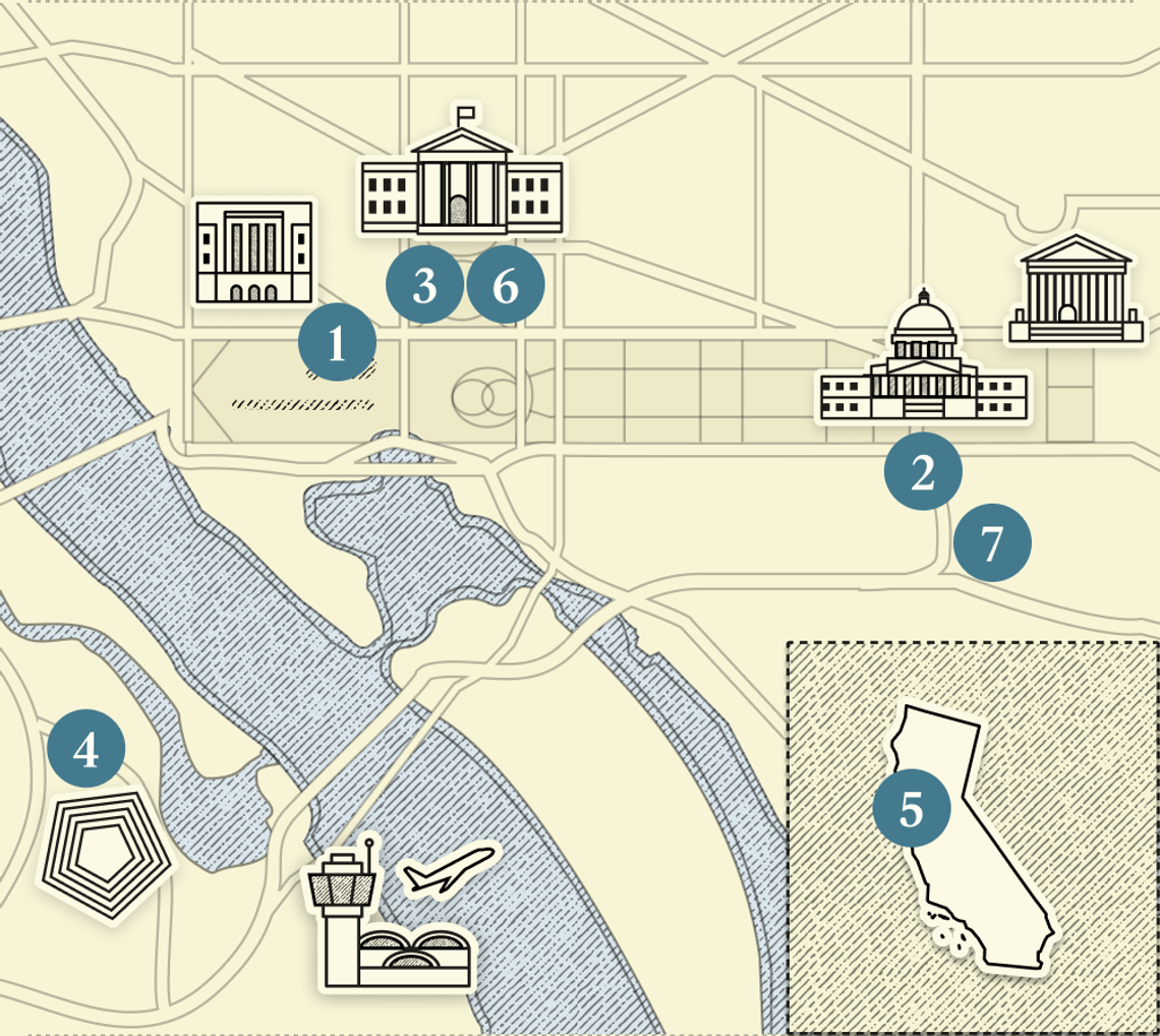 A numbered map of Washington, DC.