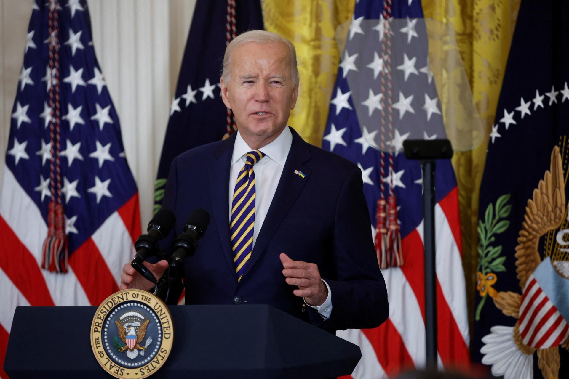 U.S. President Joe Biden delivers remarks during an event at the White House in recognition of Black History Month, in Washington, U.S., February 6, 2024. REUTERS/Evelyn Hockstein