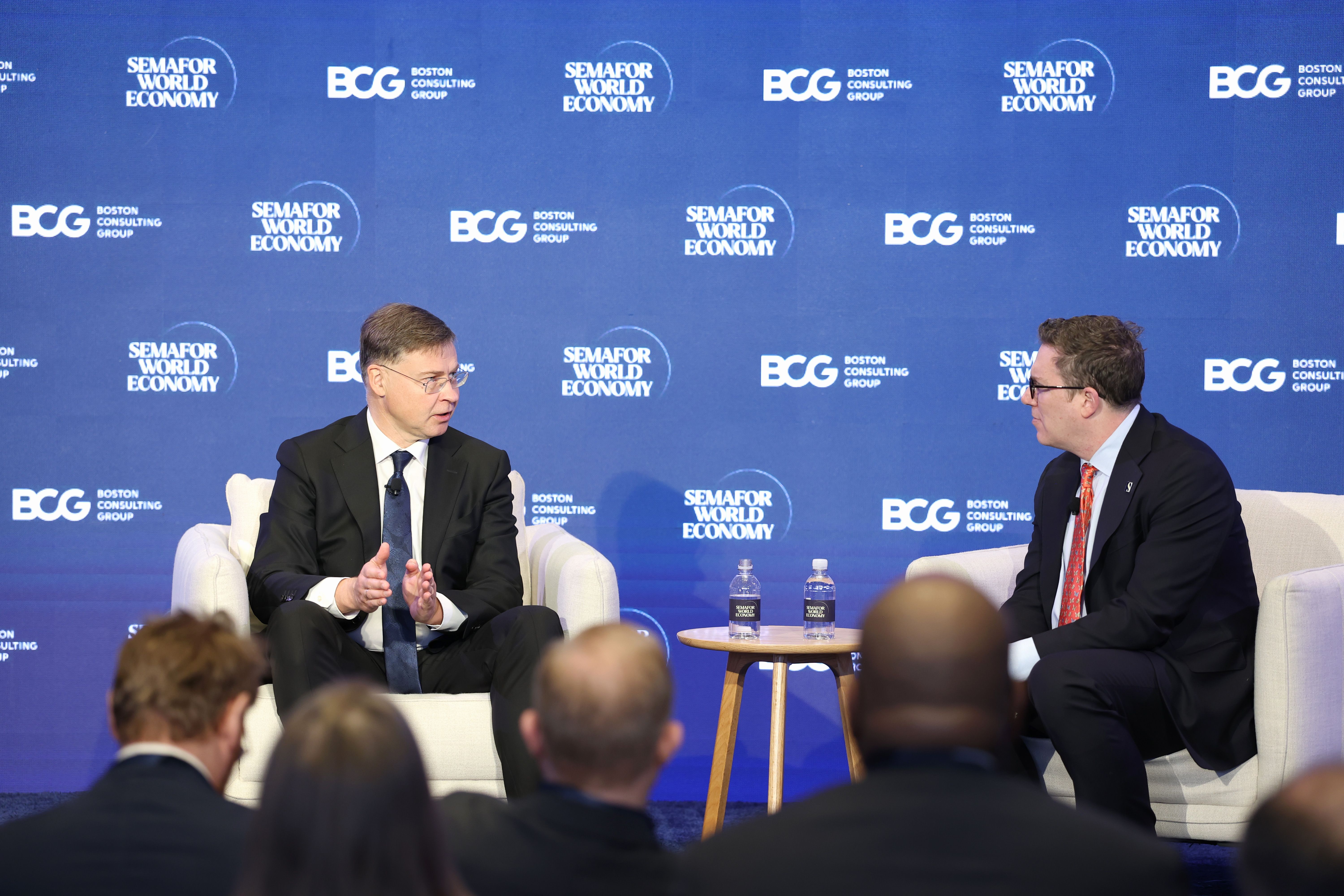 European Union’s Economy Commissioner Valdis Dombrovskis and Semafor’s Ben Smith