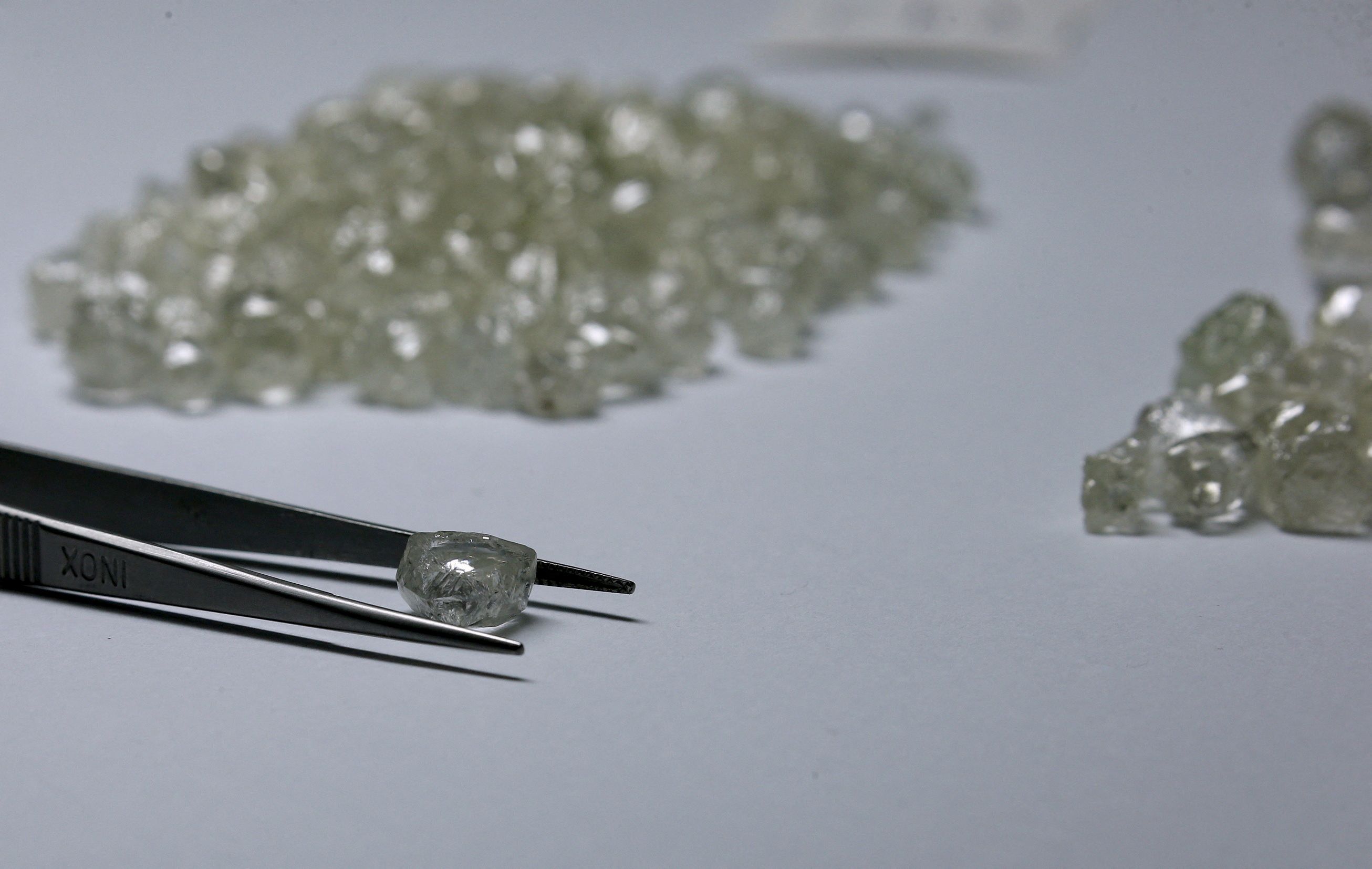 Diamonds are displayed during a visit to the De Beers Global Sightholder Sales in Gaborone.