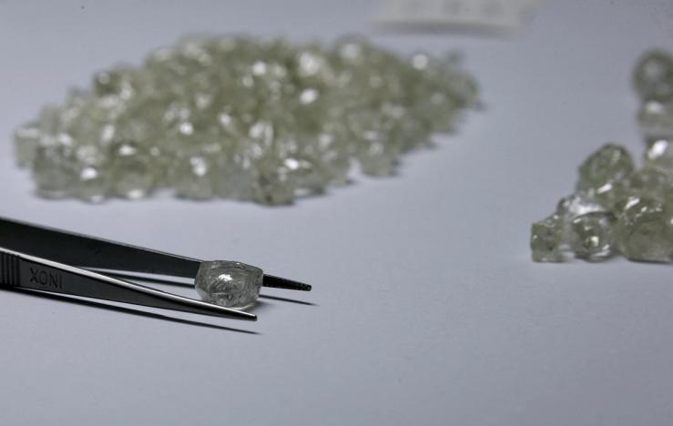 Diamonds are displayed during a visit to the De Beers Global Sightholder Sales in Gaborone.
