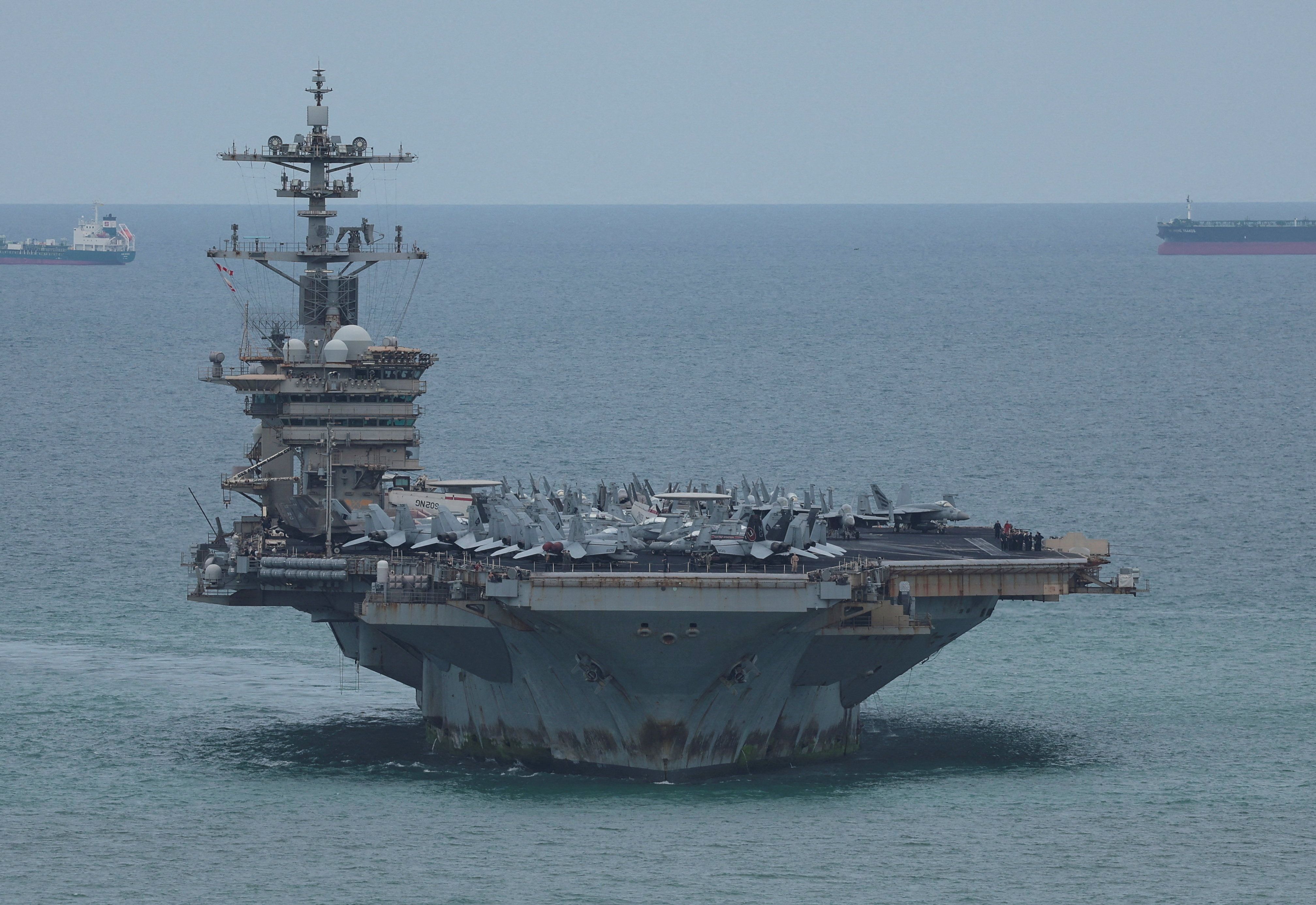 USS Abraham Lincoln sails toward Laem Chabang Port in Chonburi province, Thailand.