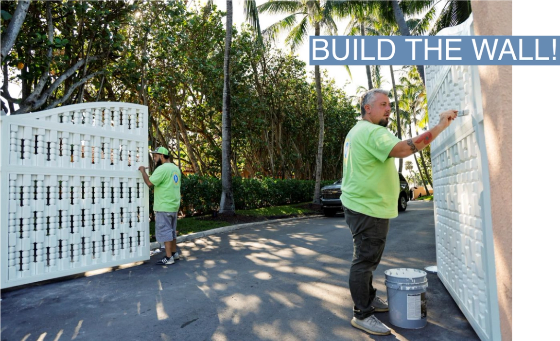 Workers paint the gates at Mar-a-Lago. 