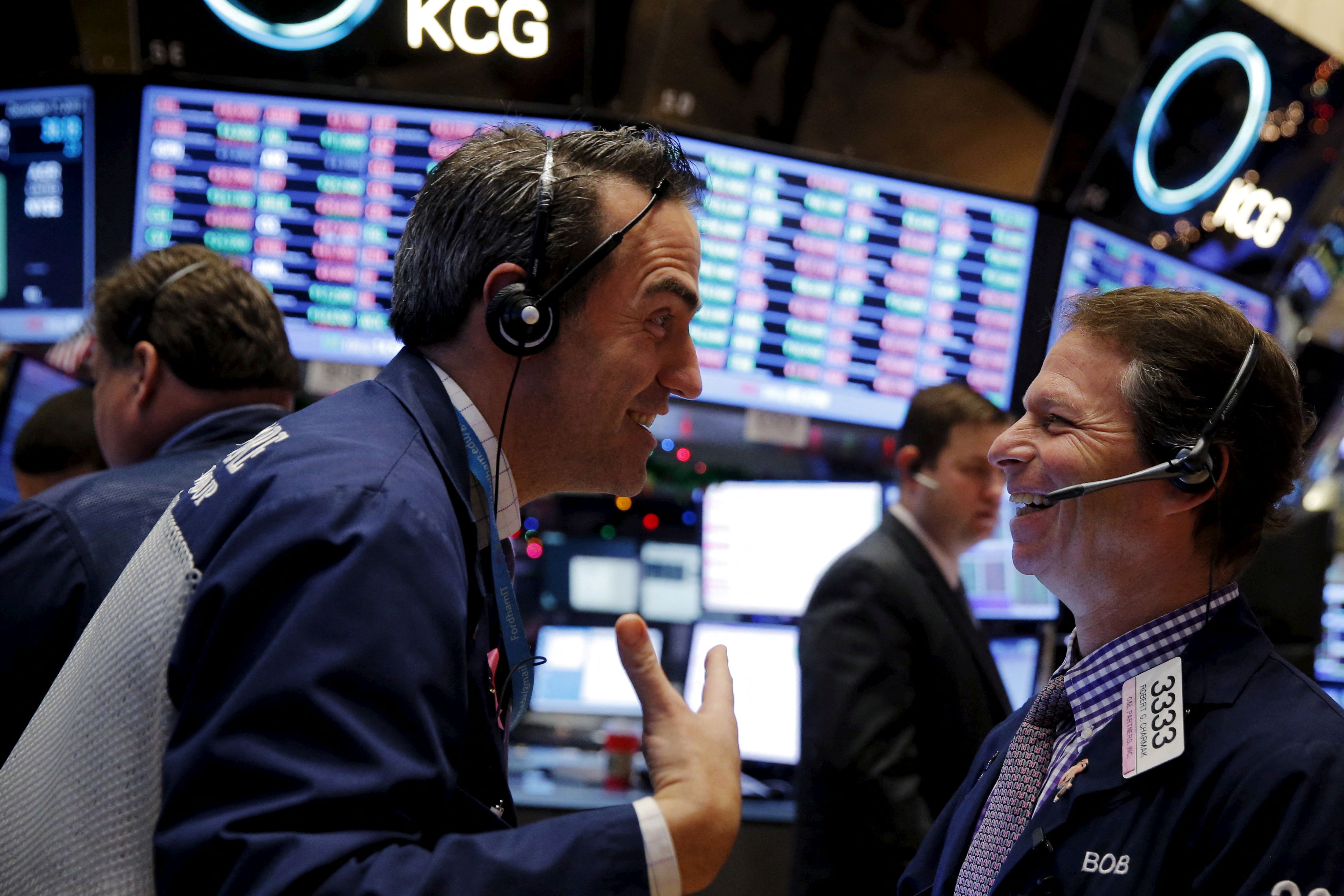 Exuberant traders on the floor of the New York Stock Exchange
