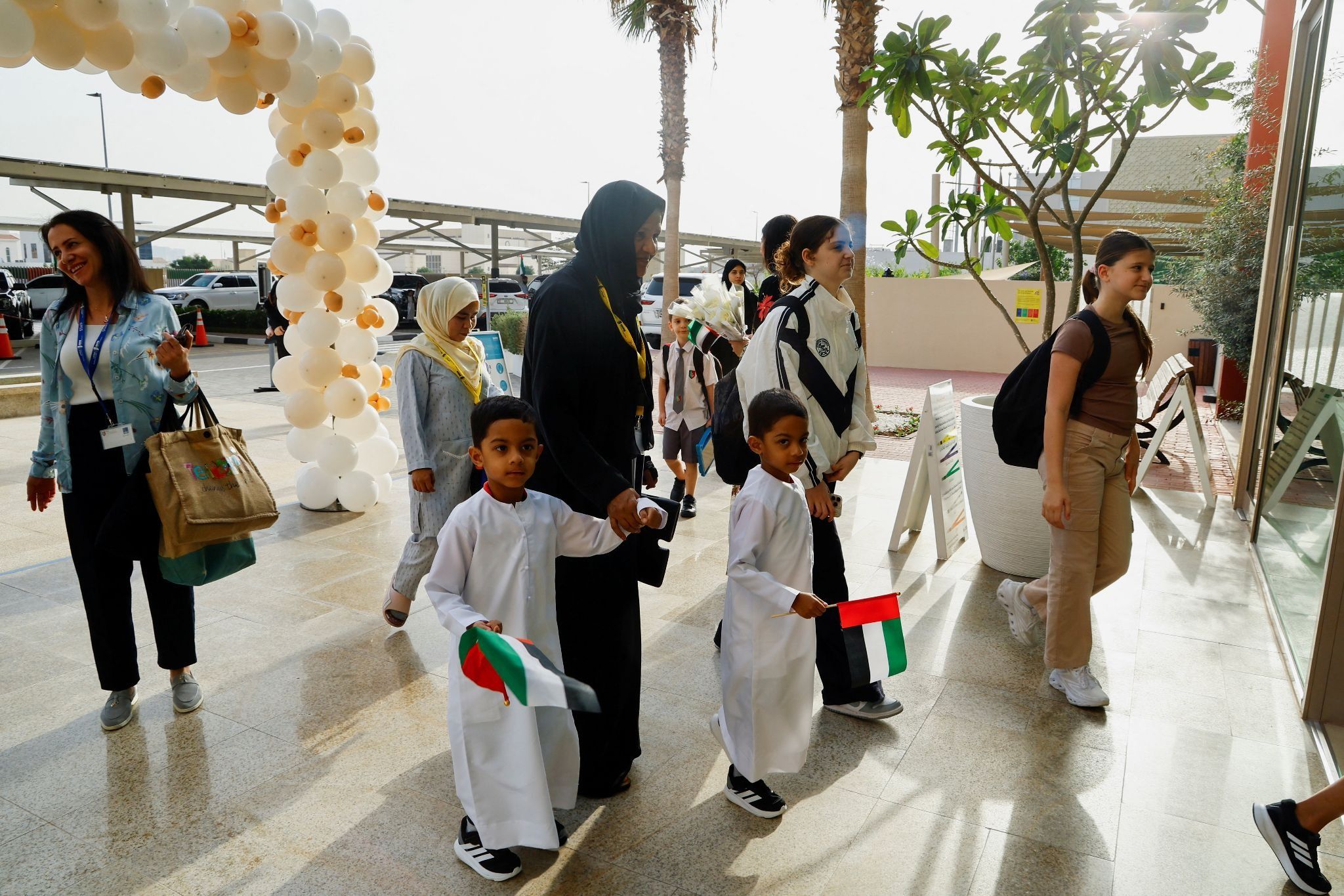 Students and parents are welcomed back to GEMS Al Barsha National School in Dubai, April 21, 2026