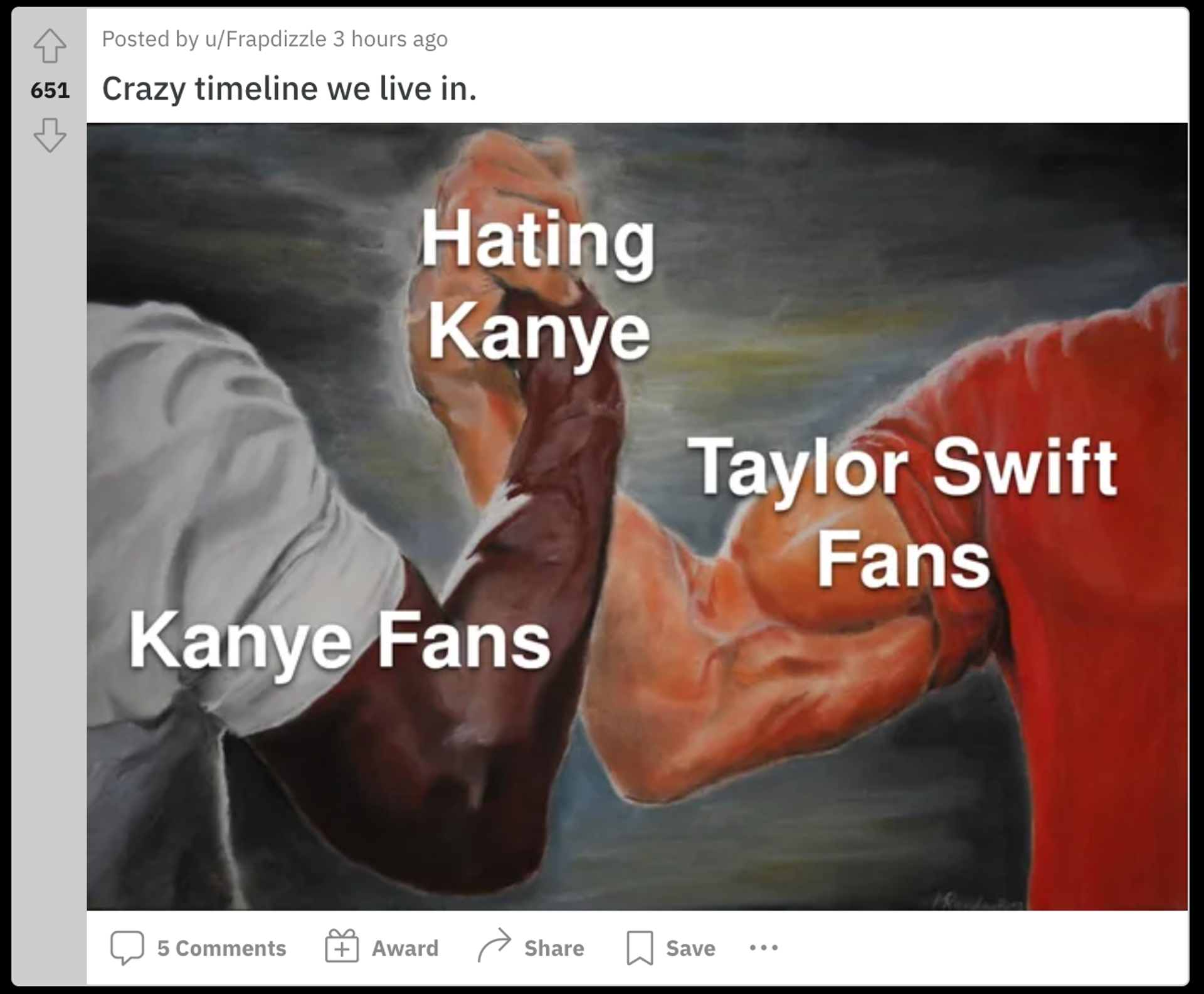 A meme shared in the r/Kanye subreddit.