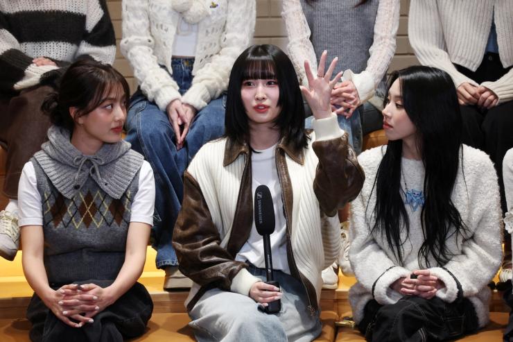 Momo of K-pop girl group TWICE answers reporters’ questions during an interview with Reuters in Seoul, South Korea, January 29, 2024.