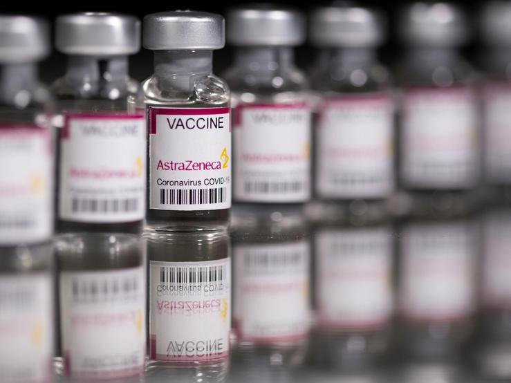 Vials labelled “Astra Zeneca COVID-19 Coronavirus Vaccine”.