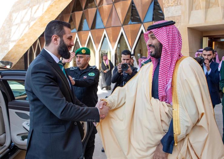 Syria’s newly appointed president for a transitional phase Ahmed al-Sharaa meets Saudi Crown Prince, Mohammed Bin Salam.