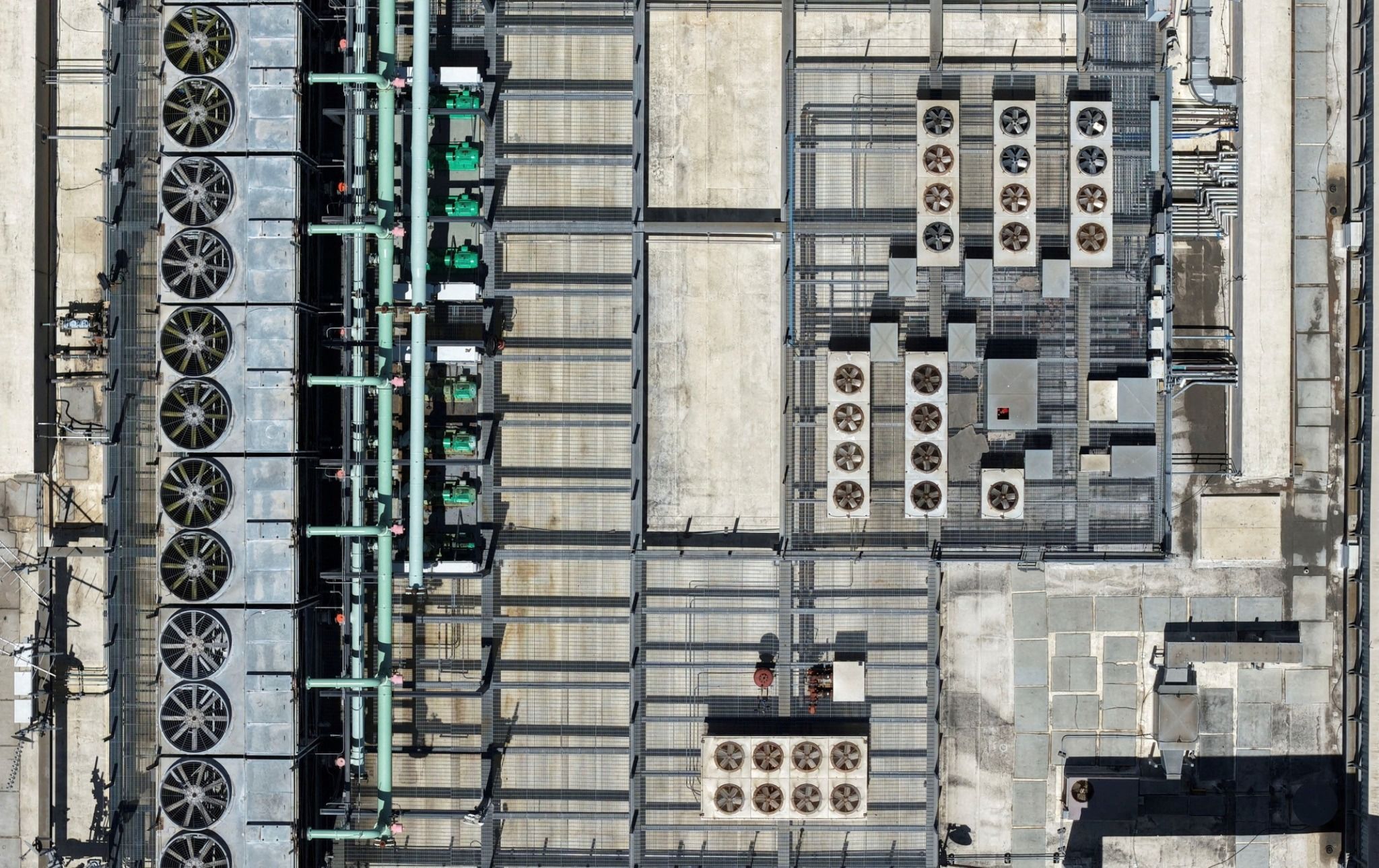 A drone view of a data center in Oakland, California.  