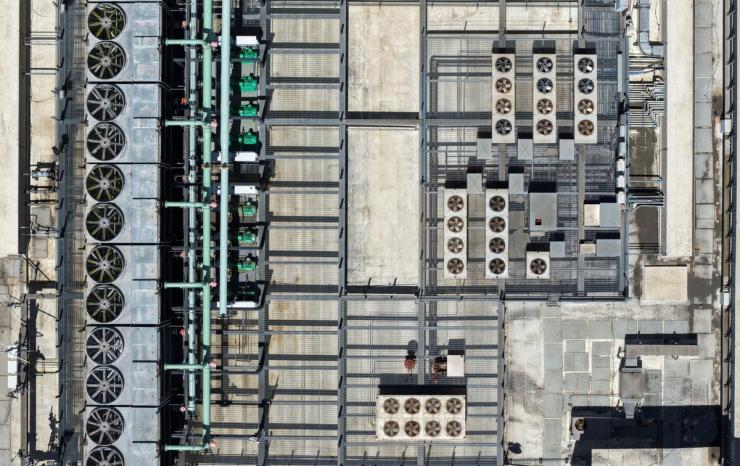 A drone view of a data center in Oakland, California.