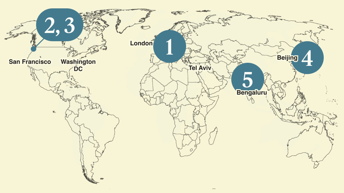 A numbered map of the world.