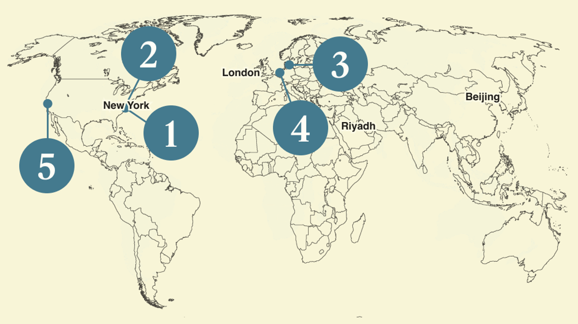A numbered map of the world.