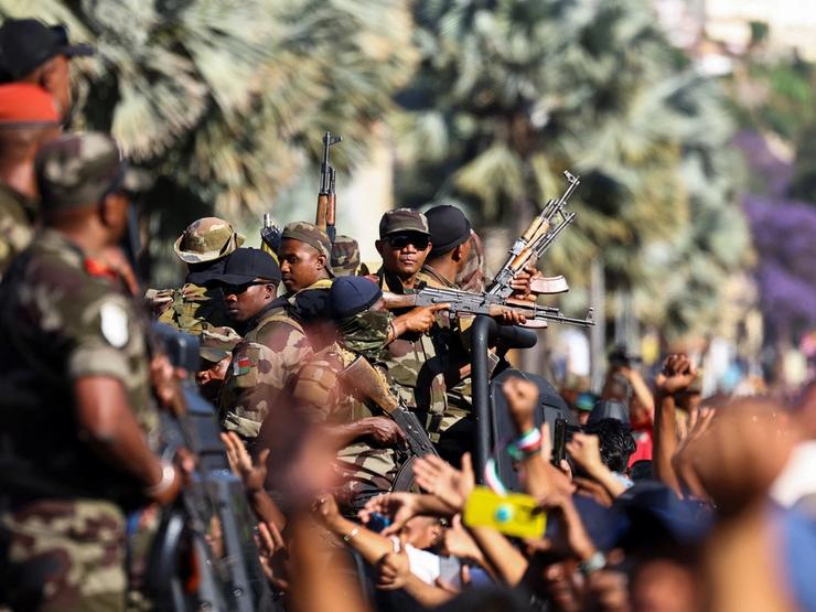 The military and protesters during a nationwide youth-led demonstration in Madagascar.