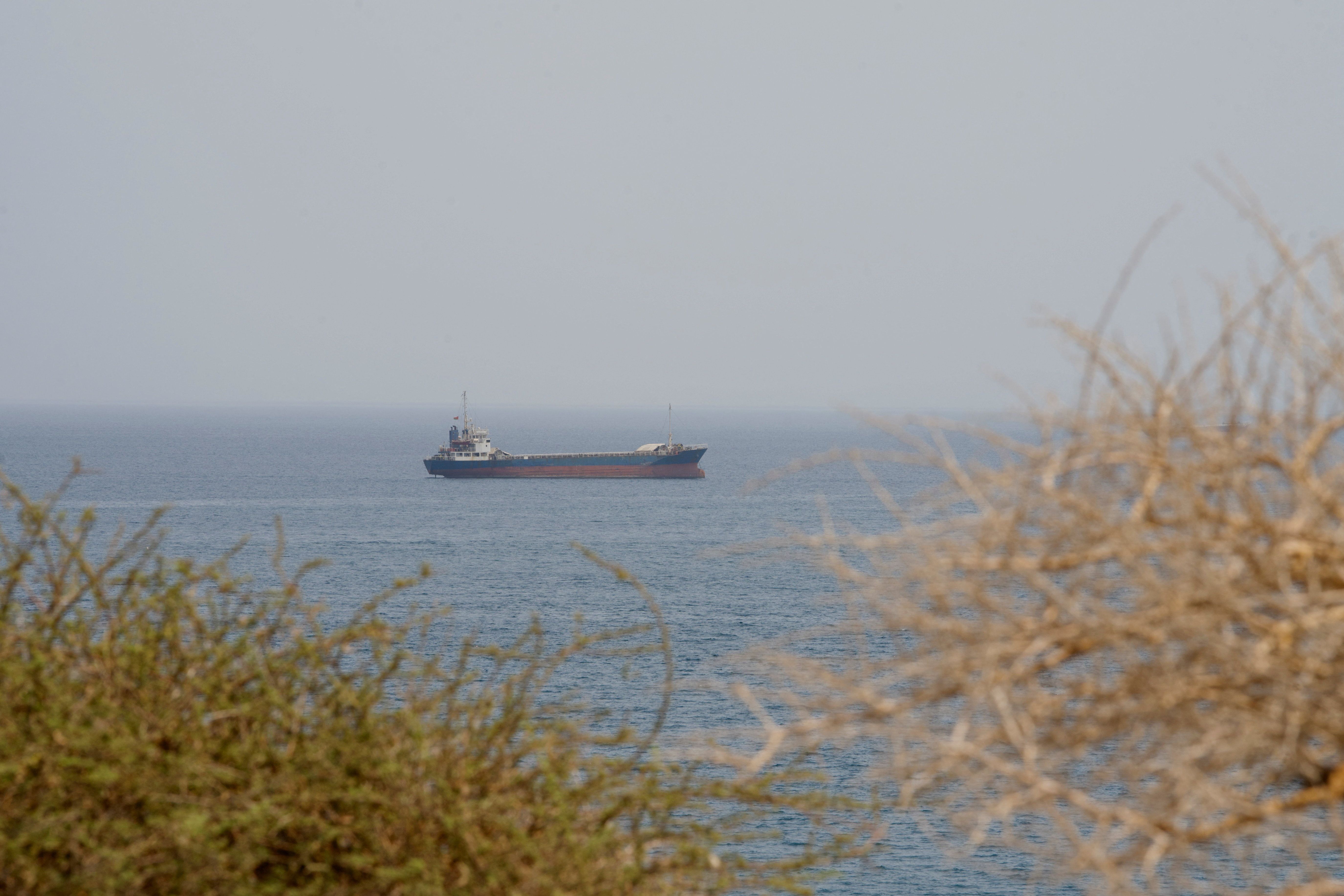 A vessel near the Strait of Hormuz, as seen from Musandam, Oman.