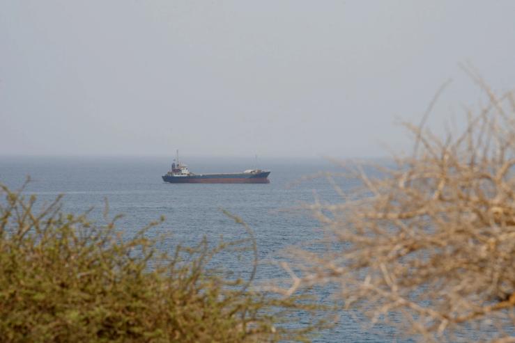 A vessel near the Strait of Hormuz, as seen from Musandam, Oman.