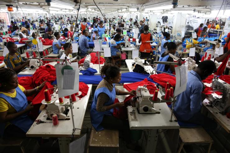 Factory workers producing shirts for overseas clients, in Accra, Ghana