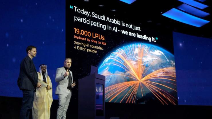 Executives at the announcement of Saudi Arabia’s partnership with Groq.