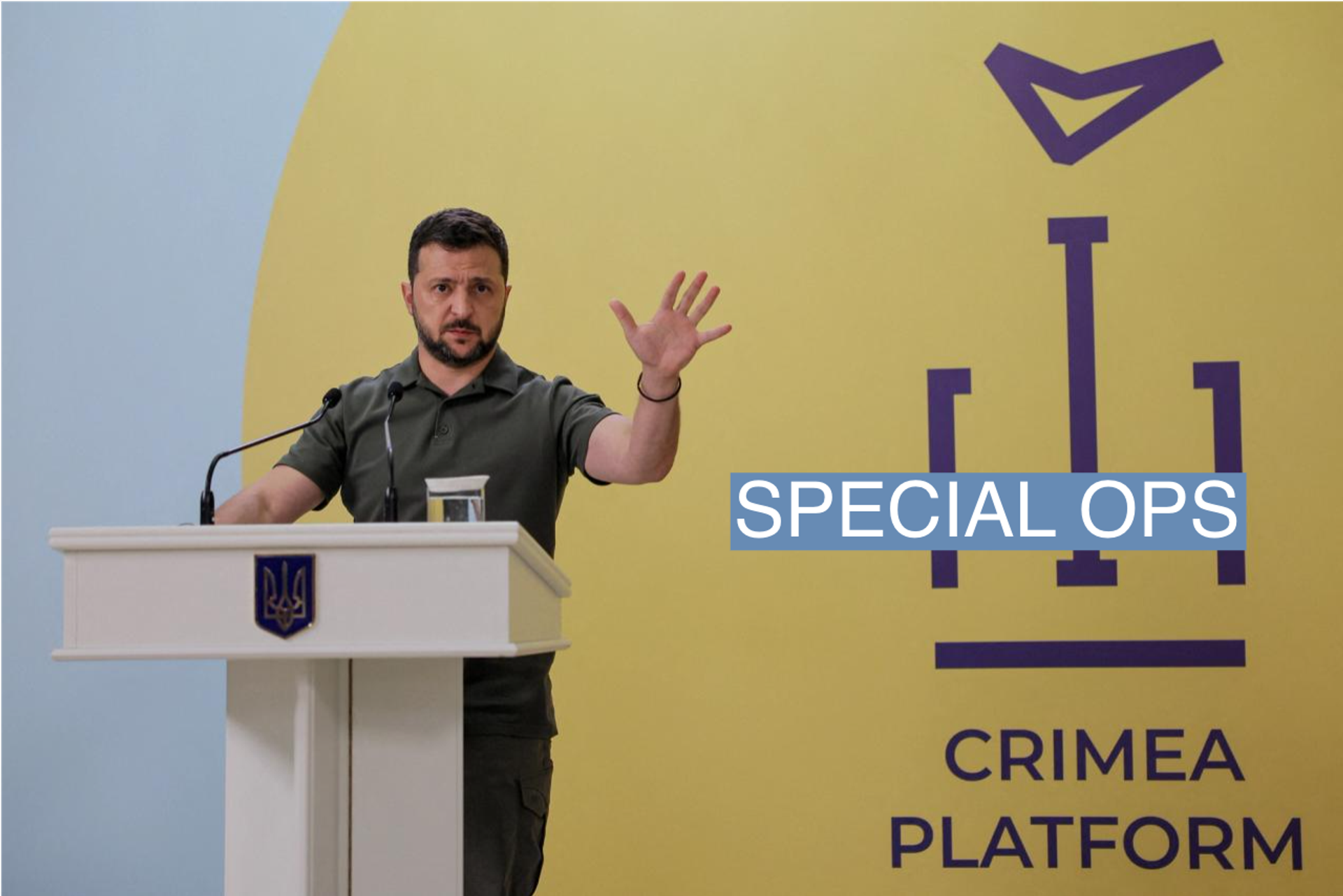 Ukrainian President Volodymyr Zelensky speaks at the press conference after the opening session of Crimea Platform conference in Kyiv, Ukraine, 23 August 2023. The Crimea Platform – is an international consultation and coordination format initiated by Ukraine. OLEG PETRASYUK/Pool via REUTERS