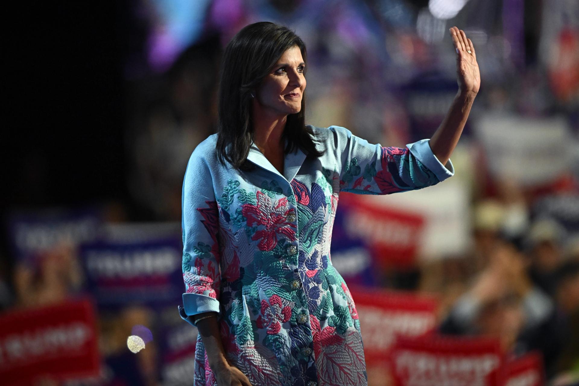 Nikki Haley speaking at the 2024 RNC in Milwaukee.