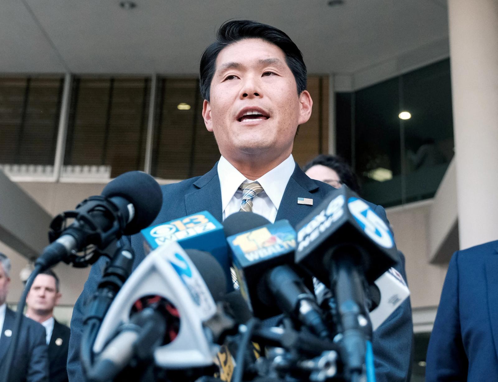 Robert Hur speaks to the media after the arraignment of former Baltimore mayor Catherine Pugh, outside of the U.S. District Court, in Baltimore, Maryland, U.S., November 21, 2019. 