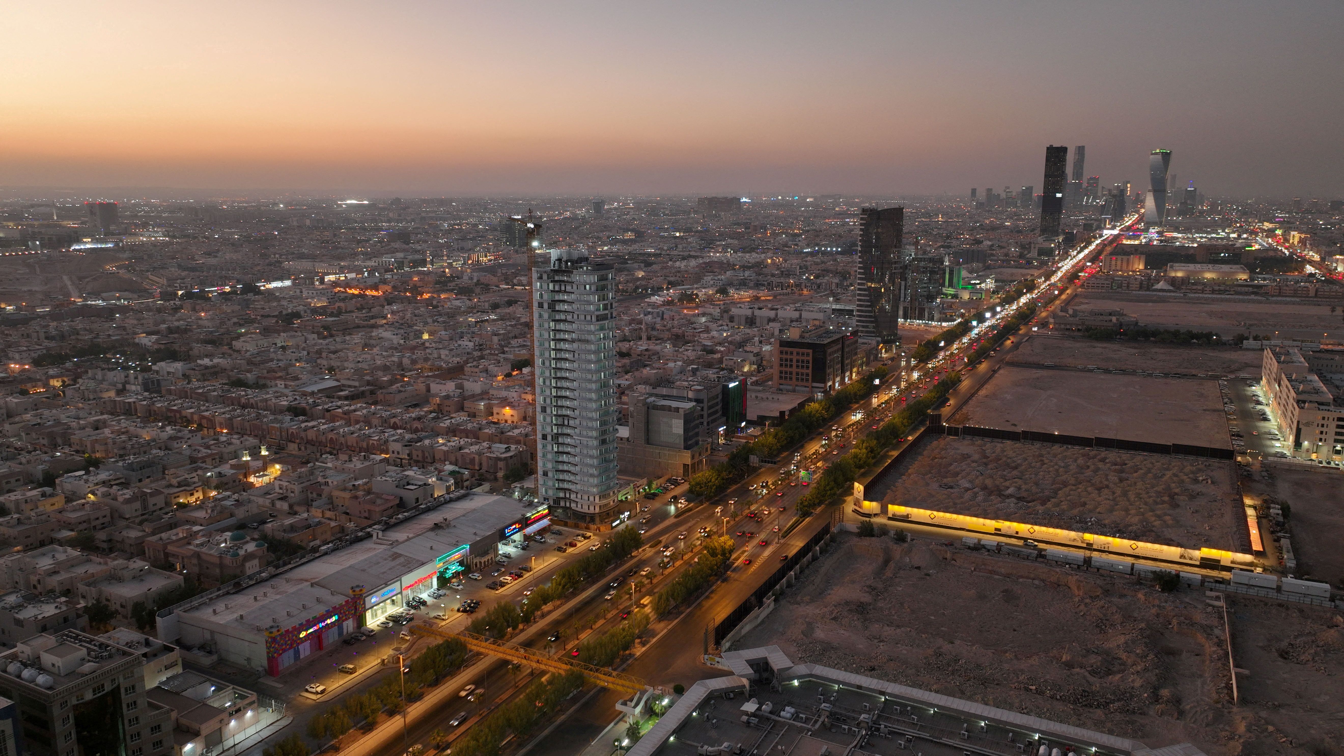 A drone view shows the cityscape in Riyadh, Saudi Arabia.