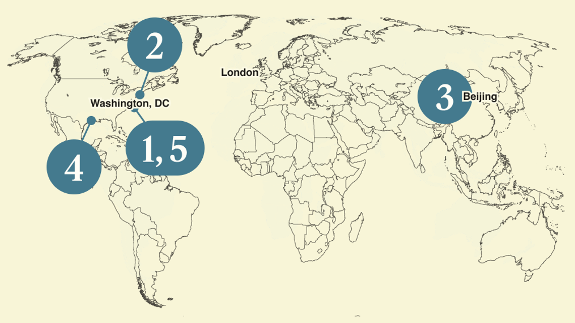 A numbered map of the world.